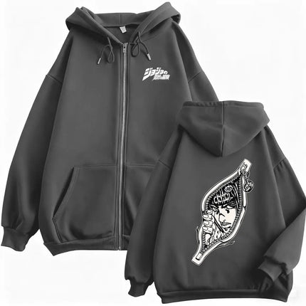 Anime Jojo Bizarre Adventure Bruno Bucciarati Zipper Hoodie Men Women Fleece Cotton Zip Up Sweatshirt Manga Funny Zip Up Jacket