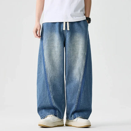 2026 Men Harajuku Denim Pants Men Casual High Street Slanted Pants Man Loose Hip Hop Wide Leg Pants Man Baggy Oversized Pants