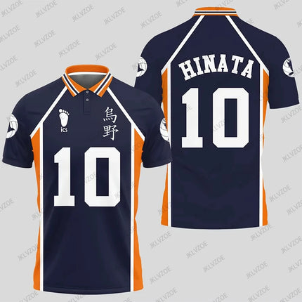 Haikyuu Hinata 10 Cosplay Polo Shirts Summer Shorts Sleeve Men Polos Volleyball Uniform Japan Sports Jerseys Kids Adult Tops