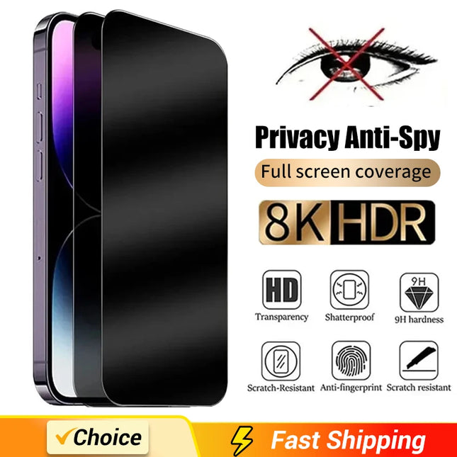 1-2 St. Vollbild-Blickschutzfolie für iPhone 16 15 13 11 14Pro Max Anti-Spionage Panzerglas für iPhone X XS Max XR Glas