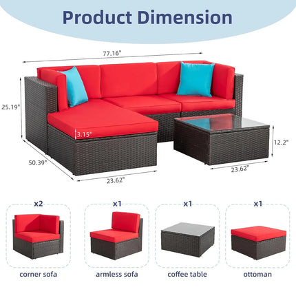 Customized 5Pcs All Weather Wicker Patio Sofa Set Outdoor Rattan Sectional Small Leisure Furniture Seating Couch For Backyard Ga