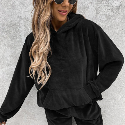 Autumn Winter Velvet Tracksuit Set Elegant Soft Pocket Pullover Top Female Loose Sweatsuit Pants Suit Two Piece Set Outfits 2025
