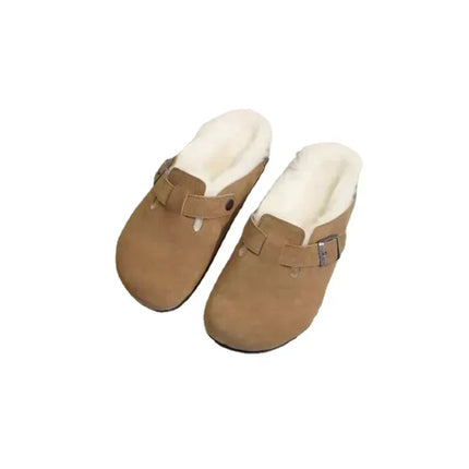 Women's Slippers 2024 Autumn Winter Leather Round Toe Slippers Couple Slippers Outdoor Casual Keep Warm Women Suede Slides Mujer