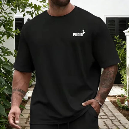 2026 New in Men's Set White/black T-shirt and Knee-length Shorts Summer Daily Casual Sports Shorts Sleeve Tracksuit Tees Outfits