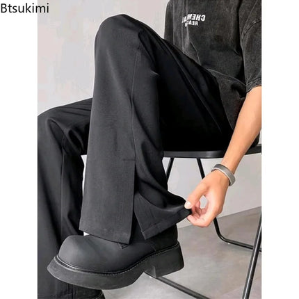 2026 Men's New Brown Black Suit Pants Fashion Social Mens Dress Pants Korean Loose Casual Flared Pants Office Formal Trousers