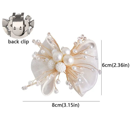2PC Double Layered Bow Pearl Shoe Clip French style Removable Shoe Charms Buckle Elegant Bride Shoes Decoration High Heel