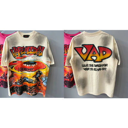 Street Trend Hip-hop Retro VARE ALL DAY Short-sleeved Casual Round-neck Men's Women's T-shirt Top