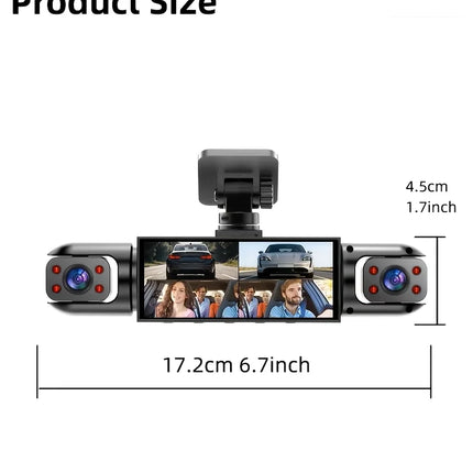 BCUOZ 4-Lens 360° Dashcam 1080P Front 720P Rear Left Right Car Cameras Super Night Vision Loop Recording G-Sensor WDR 12-24V Plug Power Supply Optional 64GB Memory Card