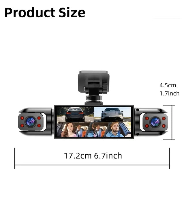BCUOZ 4-Lens 360° Dashcam 1080P Front 720P Rear Left Right Car Cameras Super Night Vision Loop Recording G-Sensor WDR 12-24V Plug Power Supply Optional 64GB Memory Card