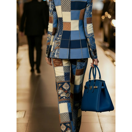 Women's Three Piece Patchwork Printed Lapel Blazer Vest Wide Leg Pants For Business Dinner Street Fashion Occasions