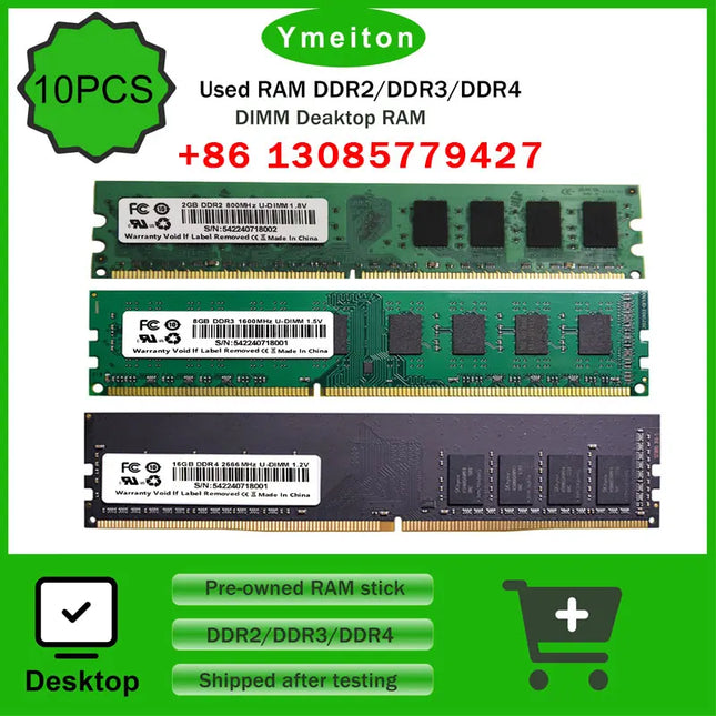 Ymeiton 10 Stück gebrauchte RAM-Module DDR2/DDR3/DDR4 800/1600/2666/3200MHZ 4G/8G/16G Desktop-Computer-Speicherriegel Speicher
