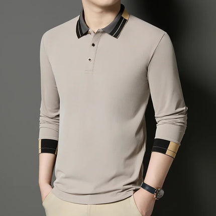 New Men's Business Casual Long Sleeved Shirt Solid Color Polo Shirt Fashionable Breathable Comfortable Versatile Top