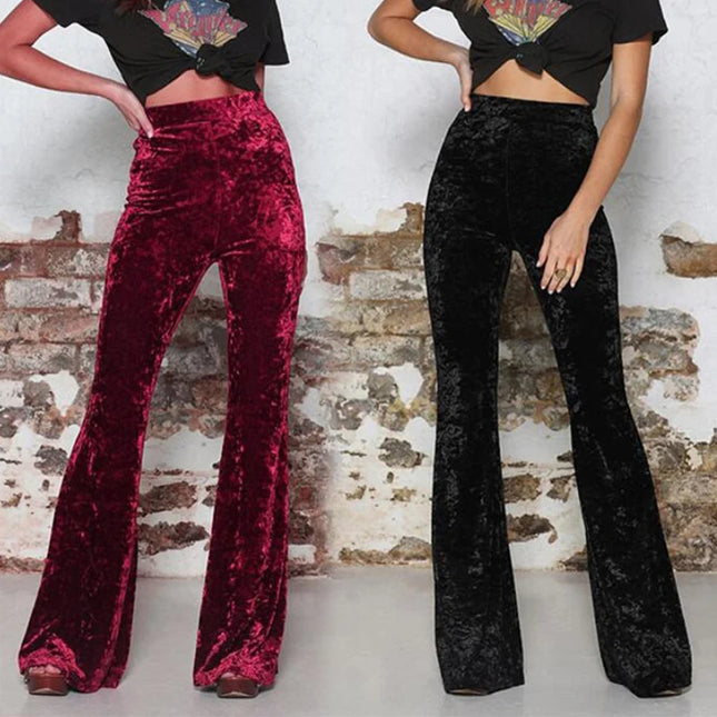 Vintage Samt-Hose mit weitem Bein für Damen, koreanische Streetwear, sexy High-Waist-Hose, lässige Velours-Hose in Rot Schwarz, Schlaghose