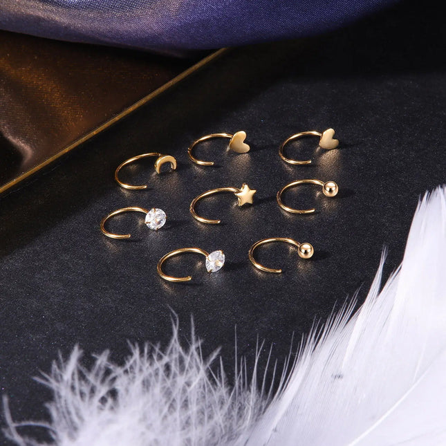 ZEMO 20G 2PCS 999 Sliver Hoop Earring Gold Plated Heart Round Ear Hoop Zircon Opening Huggies Piercings - product image 2