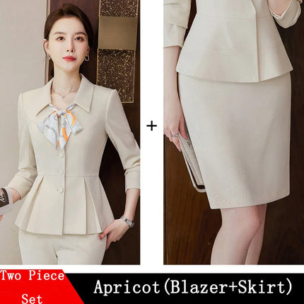 2024 Spring Two Piece Set Women Suits Long Sleeve Blazer And Mini Skirt Elegant High Fashion Chic Lady 2 Piece Set Women Blazer