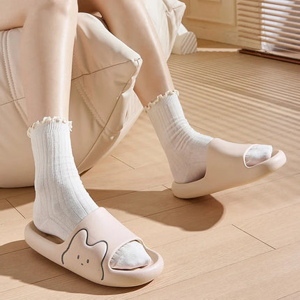 Cartoon Cute Rabbit Thick Bottom Home Slippers Women's Summer Comfortable Soft Cloud EVA Slippers Woman Candy Color Couple Slide