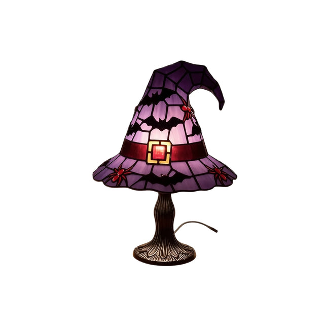 Stained Glass Witch Hat Lamp USB Powered Creative Table Lamp Night Light For Living Room Home Bedroom Decoration Halloween