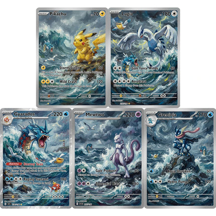 Pokemon PTCG Cards Lugia Gyarados Mewtwo Greninja Sea Wave Style Collection Cards 5Pcs Creativity Rare Holo Cards Pokemon Gift