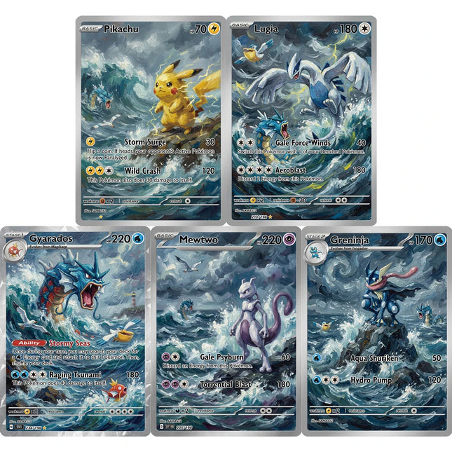 Pokemon PTCG Cards Lugia Gyarados Mewtwo Greninja Sea Wave Style Collection Cards 5Pcs Creativity Rare Holo Cards Pokemon Gift