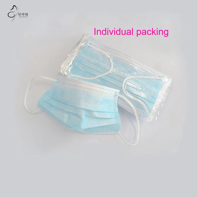 100PCS Blue Big Size Disposable Face Masks 3-Layer Non-Woven Meltblown Material Anti-Dust Individual Packing