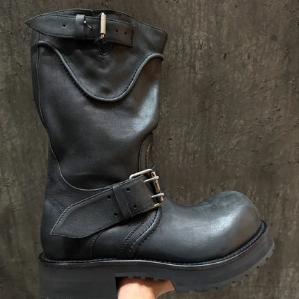 New Women Shoes Luxury Leather Round Head Motorcycle Boots for Woman Fashion Platform Knight Boots Designer Shoes Botas Feminina