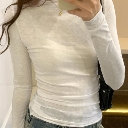 Spring Autumn T Shirt Tops Solid Slim Fit Long Sleeve O Neck Tshirts Casual Streetwear High Quality Base Tees