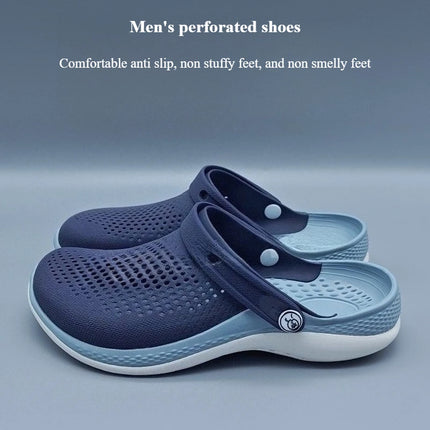Men's New Summer EVA Mesh Flat Slides Closed Toe Odor Free Non Slip Thick Sole Outdoor Beach Dual Use Slip On Casual Sandals