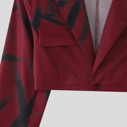 INCERUN Men Sets Printing Lapel Long Sleeve Crop Blazer & Pants Two Pieces Sets Streetwear Loose Fashion Men Casual Suits S-5XL