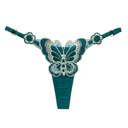 European Style Exquisite Butterfly Embroidered Thong Girl's Sweet Flower Perspective Lingerie for Women's Sexy Adjustable Briefs