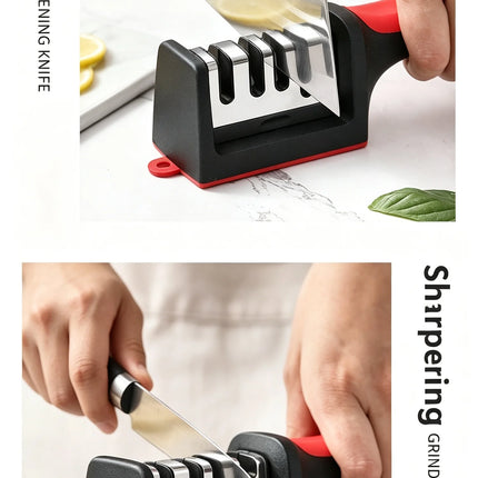 Kitchen 3/4-Segment Knife with Gift Sharpener Household Multi-Functional Hand-Held 3/4-Purpose Black Sharpening Stone