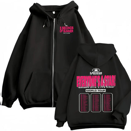 2026 5 Seconds of Summer Everyone's A Star World Tour Zip Up Hoodies Men Women Harajuku Hip Hop Gothic Jacket Sweatshirt Hoodie