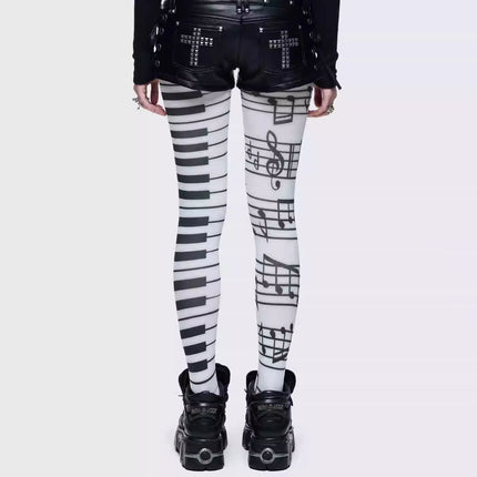 Spring Women's Notes Print Harajuku Style Stockings Y2K Vintage Piano Keys Elements Fashion Pantyhose Cool Girls Accessories