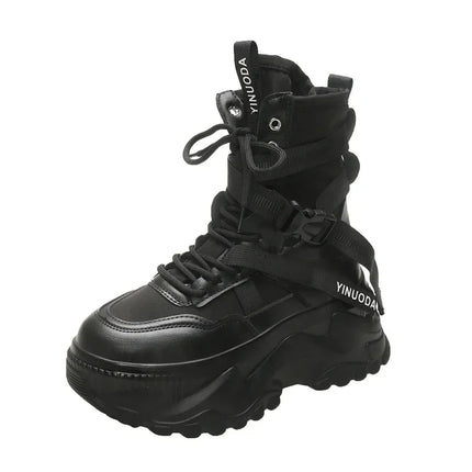 Hot Fashion Women Chunky Platform Motorcycle Boots White Lace Up Thick Bottom Shoes Woman Autumn Winter Ankle