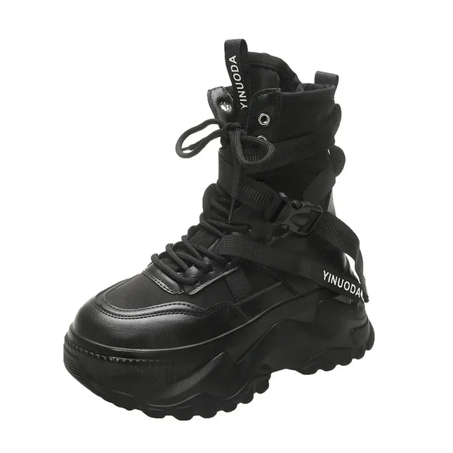 Hot Fashion Women Chunky Platform Motorcycle Boots White Lace Up Thick Bottom Shoes Woman Autumn Winter Ankle