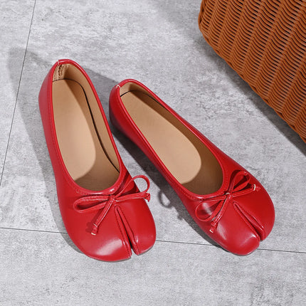 Soft Split Toe Tabi Ballet Flats Women Bowknot Leather Round Toe Ballerina Shoes Low Heel Slip On Loafers Casual Moccasins 2026