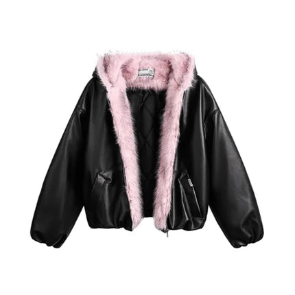 Korea Fuax Fur Hooded Parkas Y2K Coats Vintage Thicken Loose Casual Chaqueta Tops Fashion Snow Wear Women Jackets Abrigos 2025