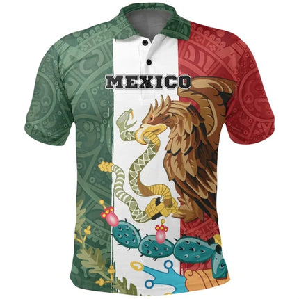 Mexico Flag Map Graphic Polo Shirts For Men Aztec Warrior Eagle 3D Printed Short Sleeves Casual Sport Lapel Tops Oversized Tees