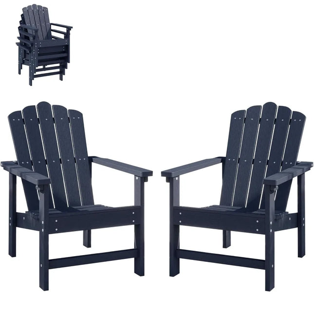 Set of 2 Stackable HDPE Adirondack Chair, Durable Weather Resistant Low Maintenance Poly Seating for Outdoor & Patio, Custom