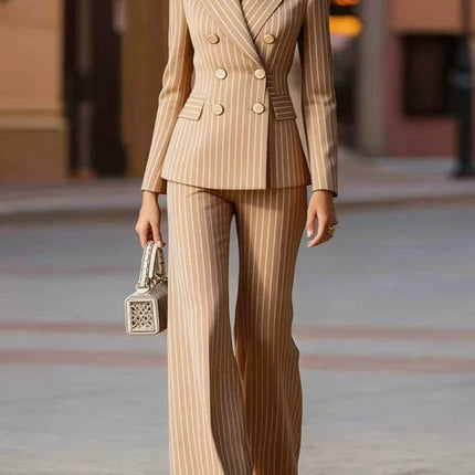 Fashion Autumn Winter Ladies Pant Suit Women Striped Female Business Work Wear Jacket Blazer and Trouser Formal 2 Piece Set