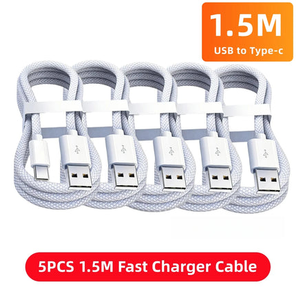5PCS USB C Cable to USB C 100W Fast Charging Charger Cable Supports Fast Charging For iPhone 16 15 17 Samsung Xiaomi Huawei etc