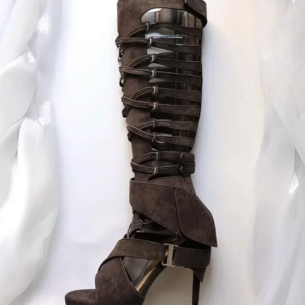 White Hollow Roman Belt Buckle Women's Boots 2025 New Sexy Model Catwalk Knee-High Thick Heels Fashion Party Casual Long Boots