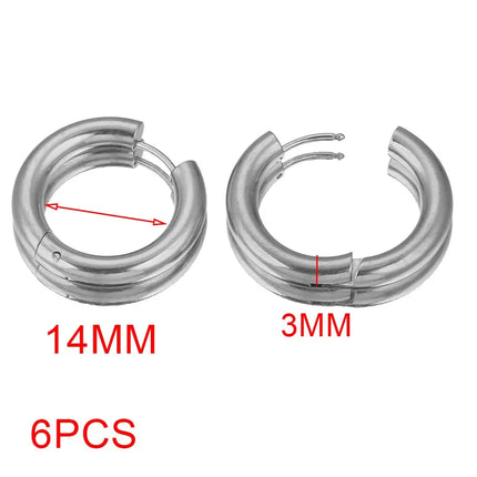 6pcs Stainless Steel 4mm Thick Earrings Gold Plated Large Round Korean Ear Rings Hoop Earring for Women Female Jewelry Luxury
