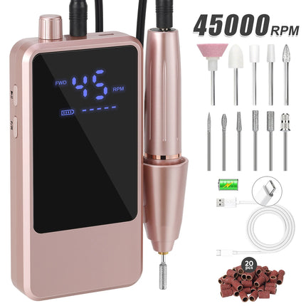 DianaBeauty 45000RPM Nail Drill Machine Portable Nail Polisher with LCD Display Electric Nail Polisher with 1600mAh Nail Tools