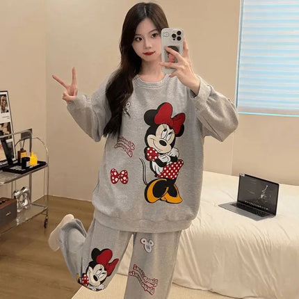 2Pcs Spring Autumn Clothing Sets Sleepwear Pajamas Set Cotton Cartoon Pyjamas Y2K Aesthetic Fashion Fit Loungewear