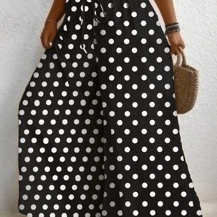 Plus Size Women's Clothing Loose Comfortable Commuting Casual Style Summer Printed Long Pants Elastic Waist Drawstring Draped Wide Leg Pants