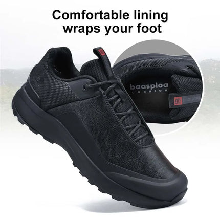 Baasploa Men Hiking Shoes Litchi Leather High Quality Male Trekking Climbing Sneakers Non-slip Luxury Designer Outdoor Shoe