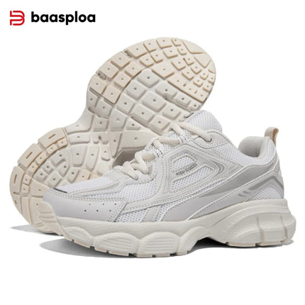 Baasploa Women Running Shoes Lightweight Breathable Sport Shoes Female Comfort White Casual Sneakers Height Increase Cushioning