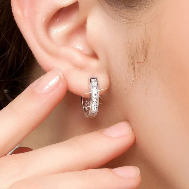 New 925 Sterling Silver Shining Zircon Earrings Women's Circle Round Earrings Fashionable Elegant - product image 2