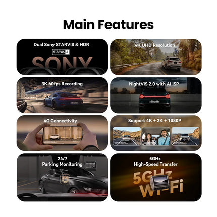 DDPAI 4K Dash Cam Z60 Pro HDR Support Front and Rear Interior Car Camera SONY STARVIS2 678 Sensor 5GHz Wi-Fi GPS ADAS 4G Car DVR