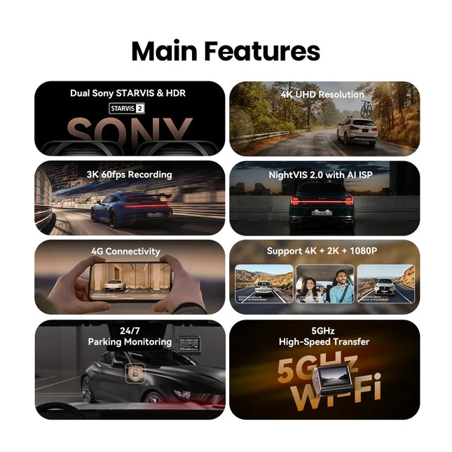 DDPAI 4K Dash Cam Z60 Pro HDR Support Front and Rear Interior Car Camera SONY STARVIS2 678 Sensor 5GHz Wi-Fi GPS ADAS 4G Car DVR
